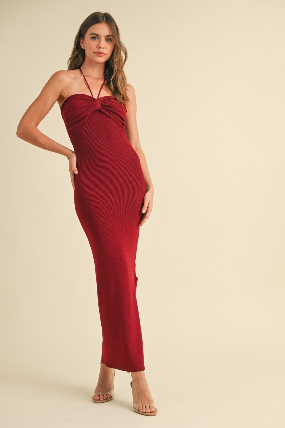 burgundy knit midi dress The Kamina Knit Midi Dress in Burgundy Medium