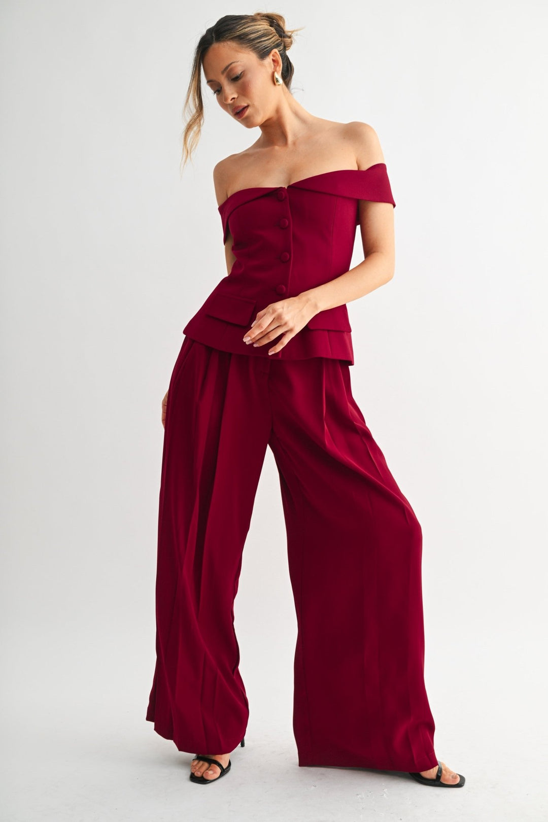 Burgundy Pleated Trouser Pants - STYLED BY ALX COUTURE