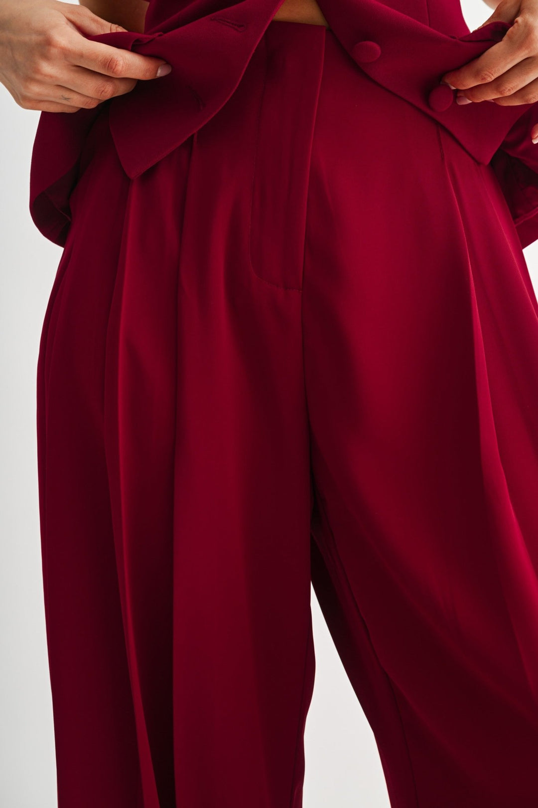 Burgundy Pleated Trouser Pants - STYLED BY ALX COUTURE