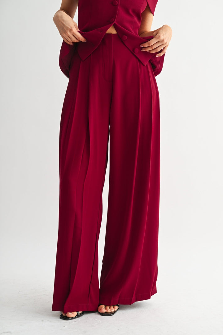 Burgundy Pleated Trouser Pants - STYLED BY ALX COUTURE