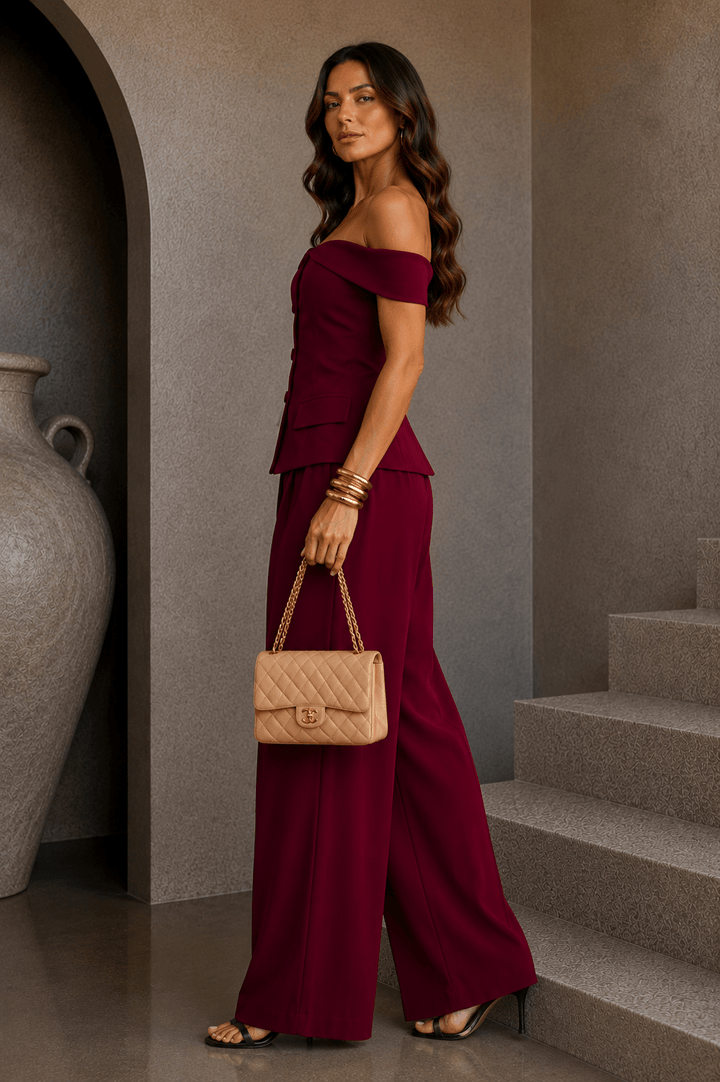 Burgundy Pleated Trouser Pants - STYLED BY ALX COUTUREPants