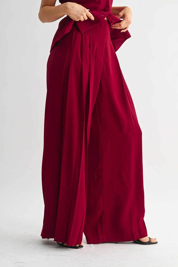 Burgundy Pleated Trouser Pants - STYLED BY ALX COUTURE