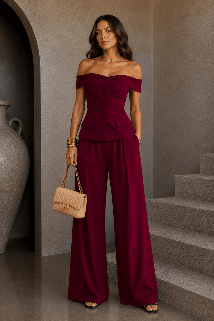 Burgundy Pleated Trouser Pants - STYLED BY ALX COUTUREPants