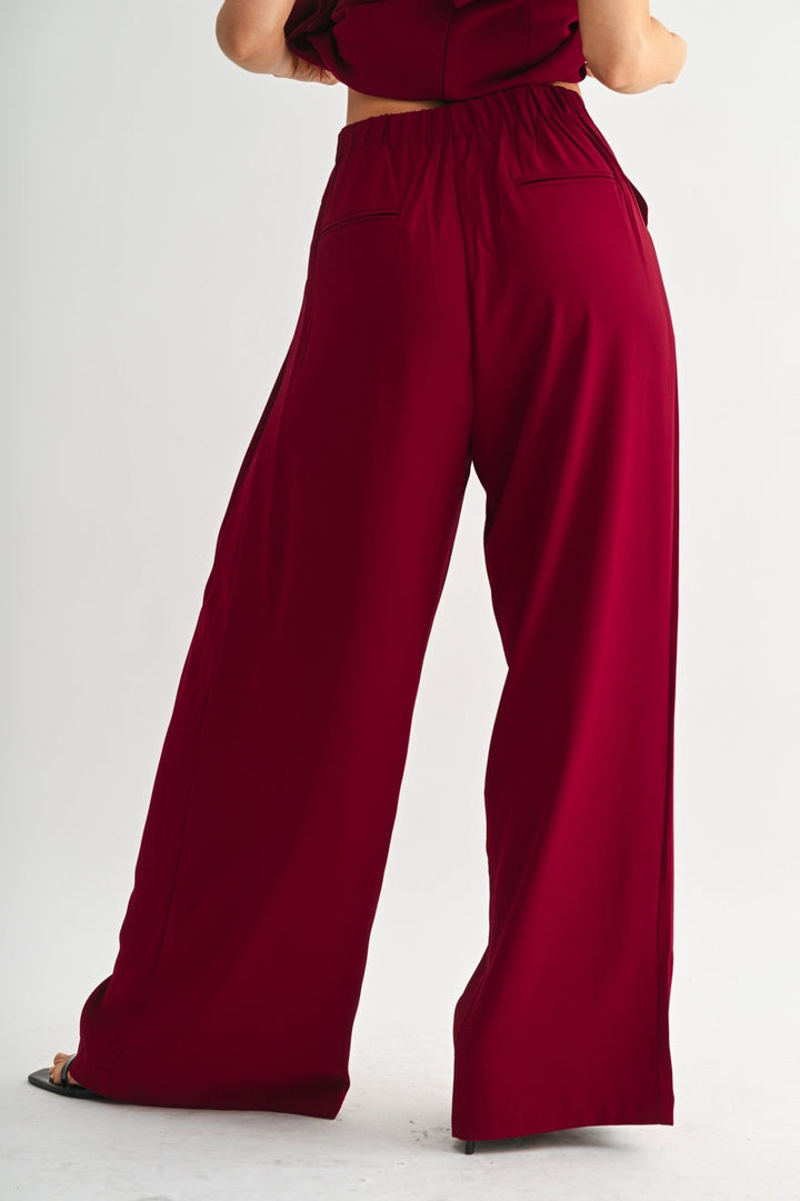 Burgundy Pleated Trouser Pants - STYLED BY ALX COUTURE