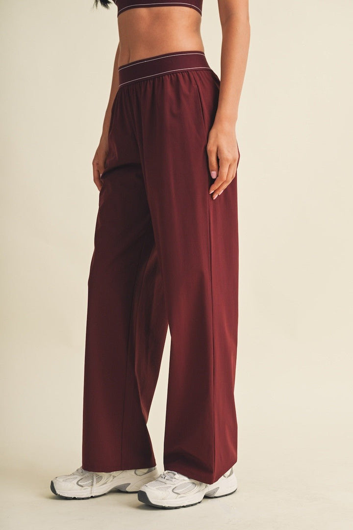 Burgundy Relaxed Nylon Pants - STYLED BY ALX COUTURETrack Pants