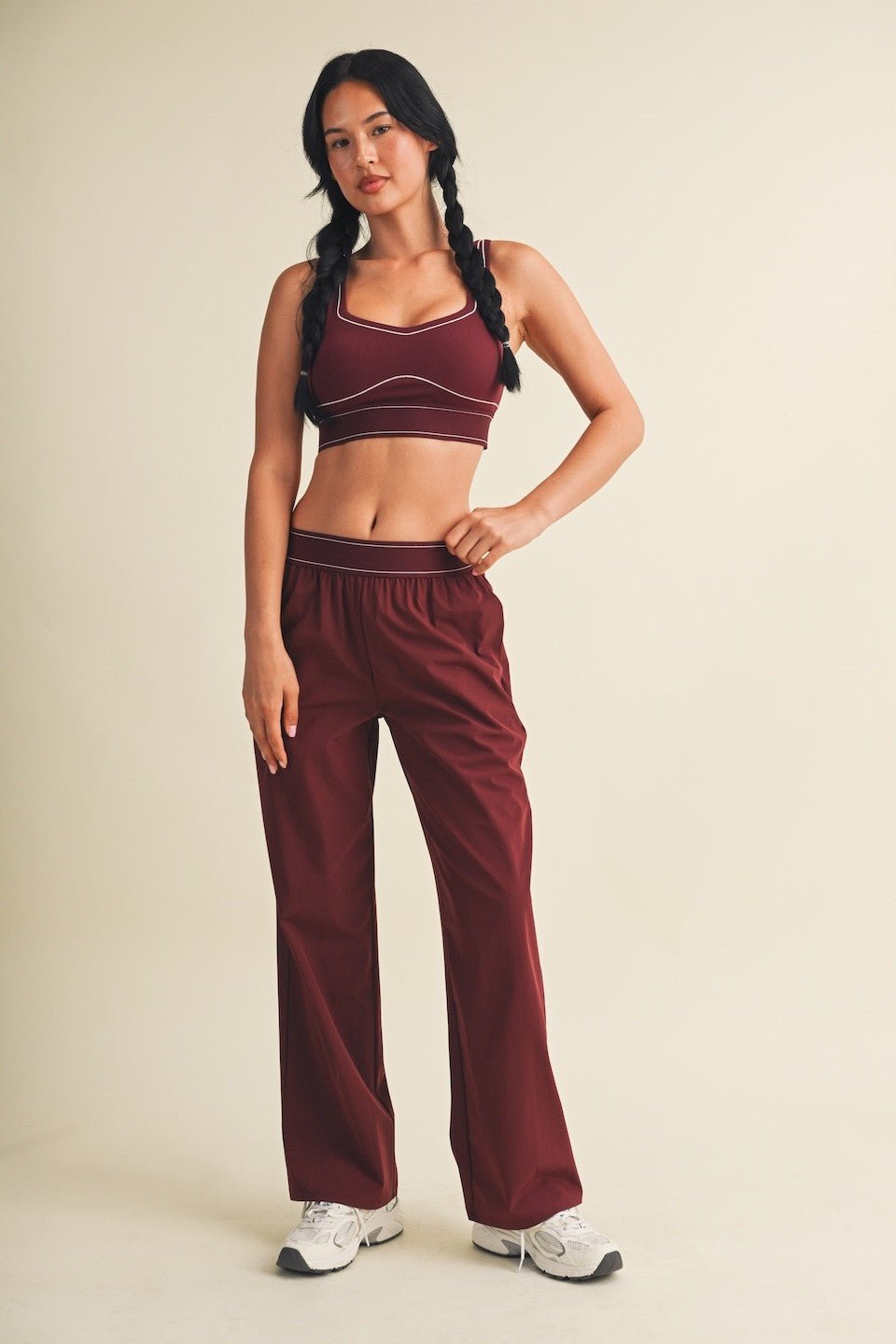 Burgundy Relaxed Nylon Pants - STYLED BY ALX COUTURETrack Pants