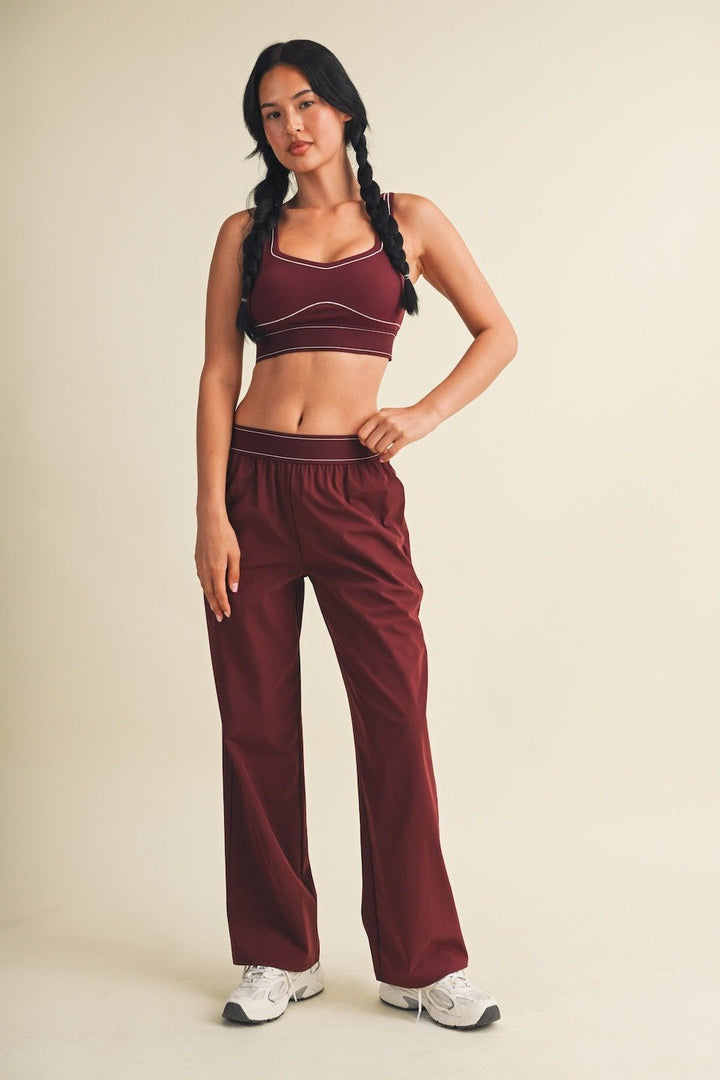Burgundy Relaxed Nylon Pants - STYLED BY ALX COUTURETrack Pants