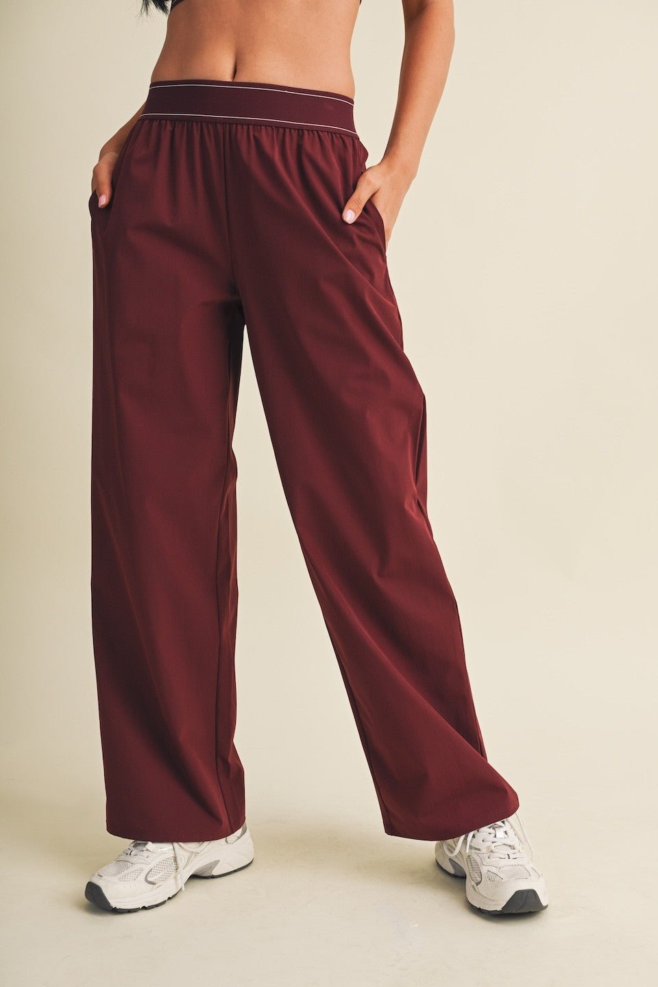 Burgundy Relaxed Nylon Pants - STYLED BY ALX COUTURETrack Pants
