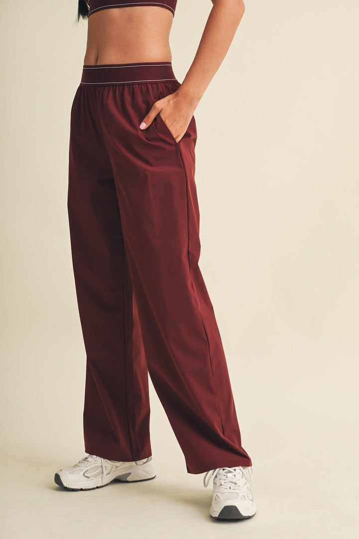 Burgundy Relaxed Nylon Pants - STYLED BY ALX COUTURETrack Pants