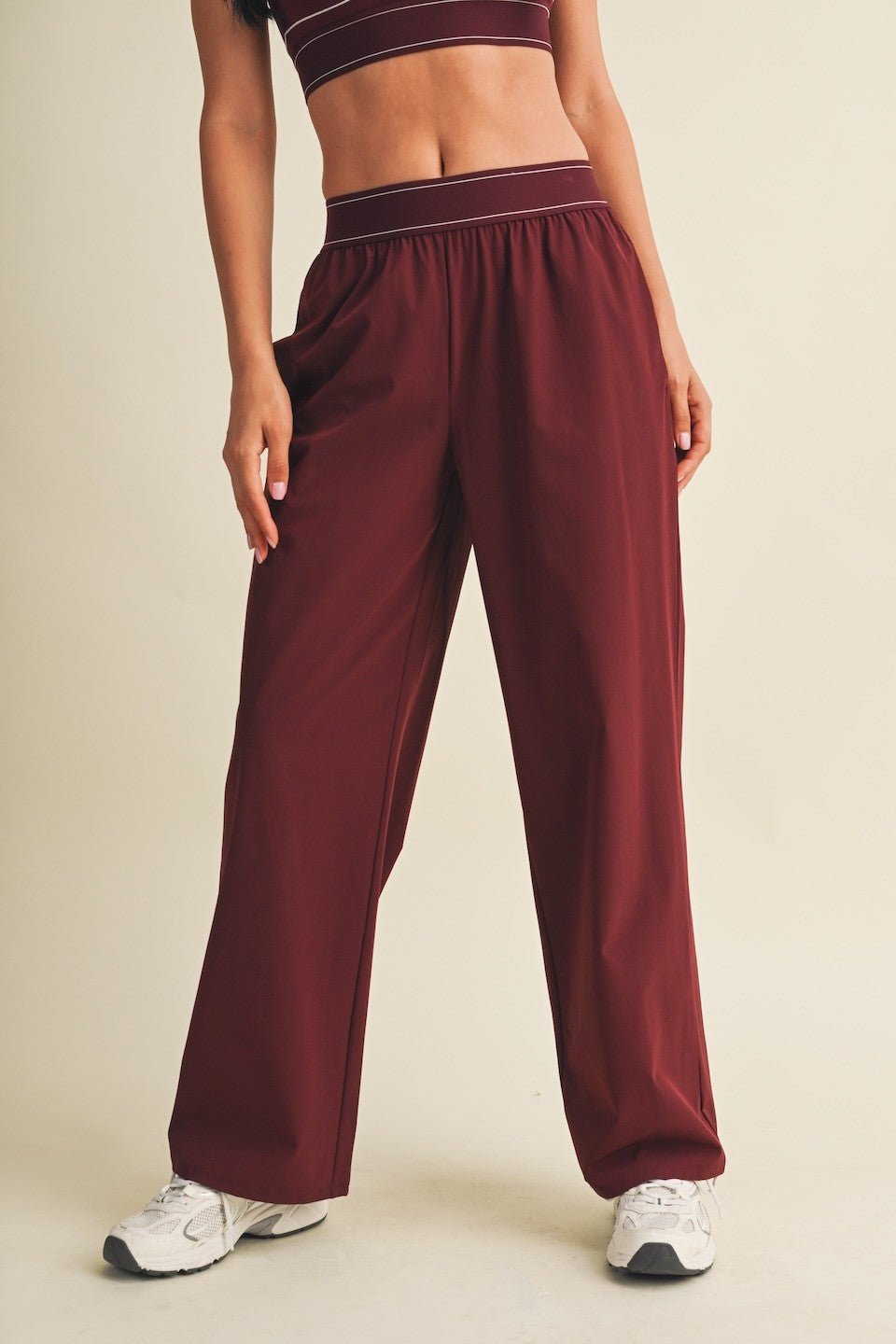 Burgundy Relaxed Nylon Pants - STYLED BY ALX COUTURETrack Pants