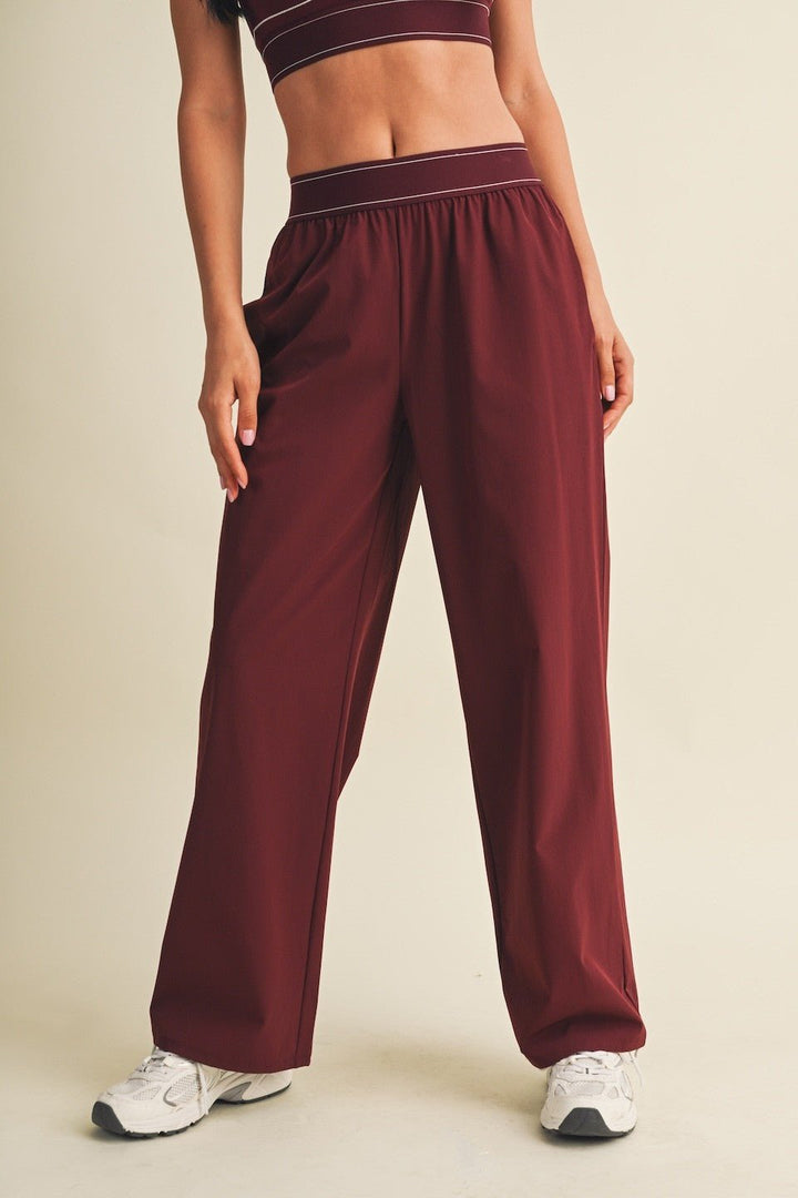 Burgundy Relaxed Nylon Pants - STYLED BY ALX COUTURETrack Pants