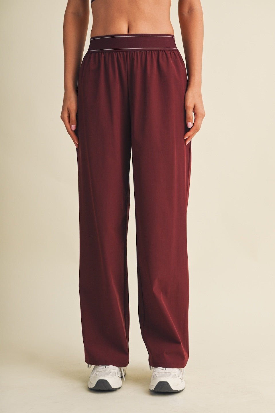 Burgundy Relaxed Nylon Pants - STYLED BY ALX COUTURETrack Pants