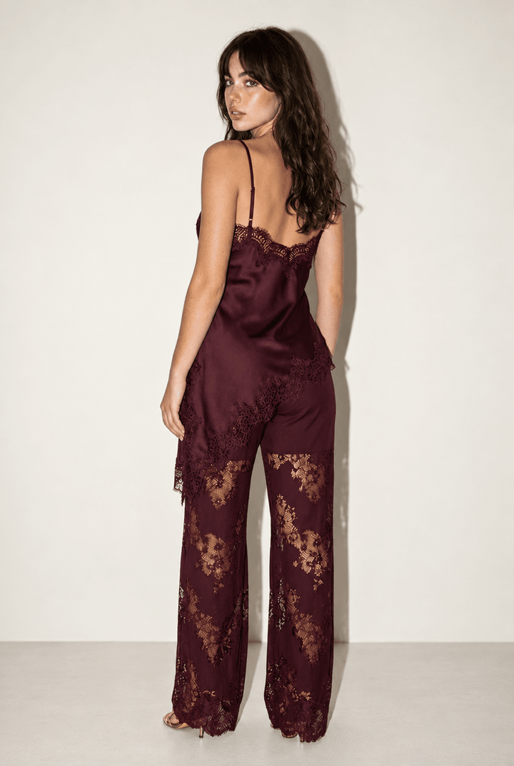 Burgundy Satin Lace Pants Set - STYLED BY ALX COUTUREOutfit Sets