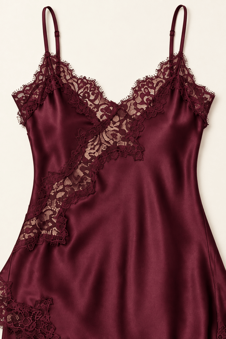Burgundy Satin Lace Pants Set - STYLED BY ALX COUTUREOutfit Sets