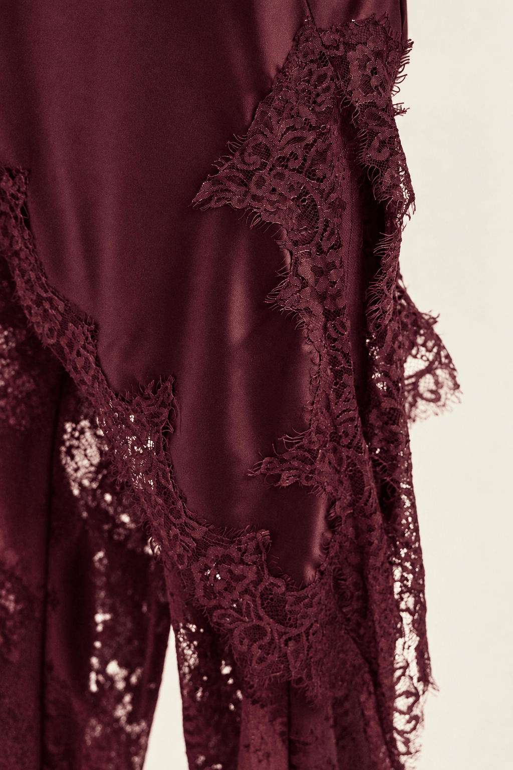 Burgundy Satin Lace Pants Set - STYLED BY ALX COUTUREOutfit Sets