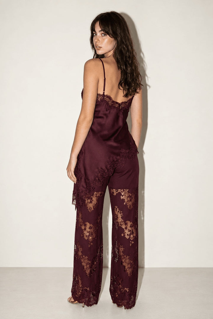 Burgundy Satin Lace Pants Set - STYLED BY ALX COUTUREOutfit Sets