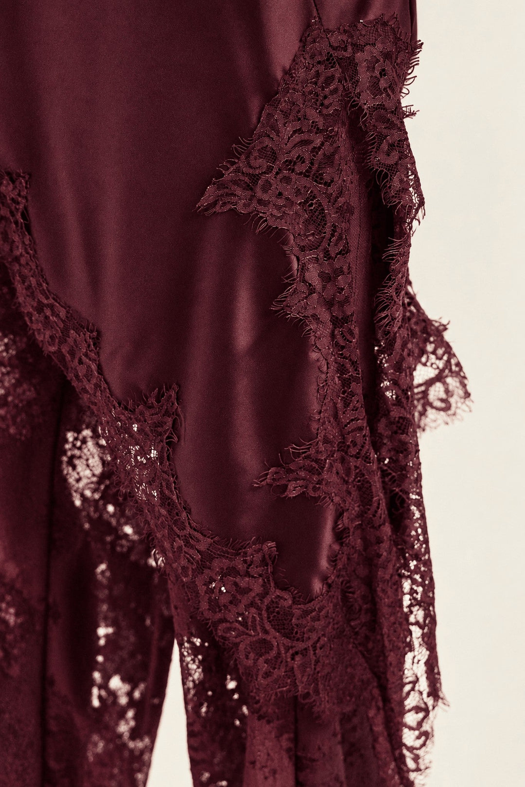 Burgundy Satin Lace Pants Set - STYLED BY ALX COUTUREOutfit Sets