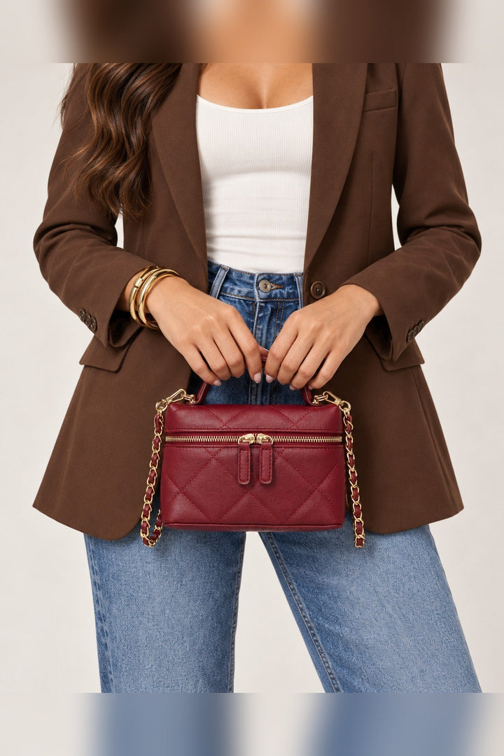 Burgundy Snow Quilted Crossbody - STYLED BY ALX COUTUREHandbags