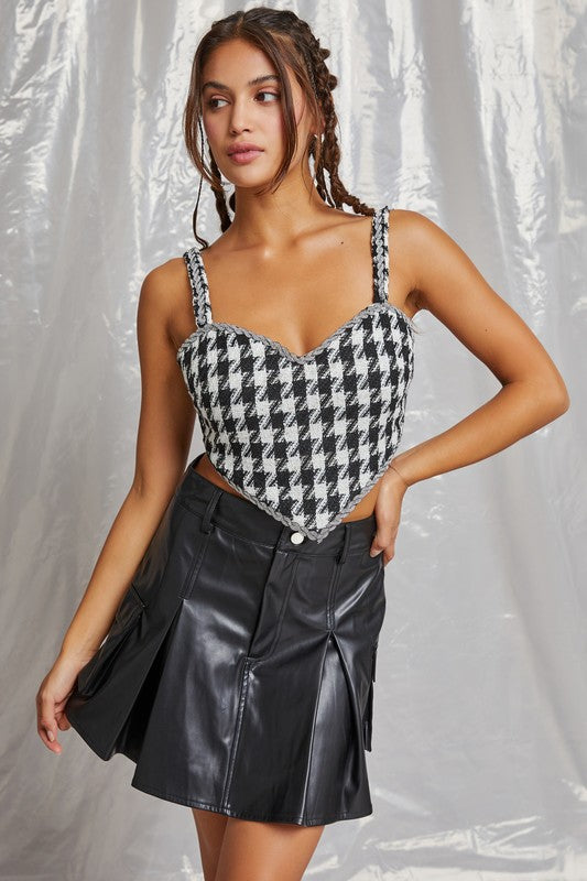 STYLED BY ALX COUTURE MIAMI BOUTIQUE Black White Houndstooth Tweed Top