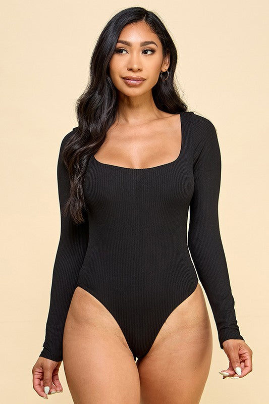 STYLED BY ALX COUTURE MIAMI BOUTIQUE Black Squared Neck Double Layered Bodysuit