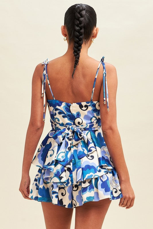 back of the Blue Isla Layered Playsuit