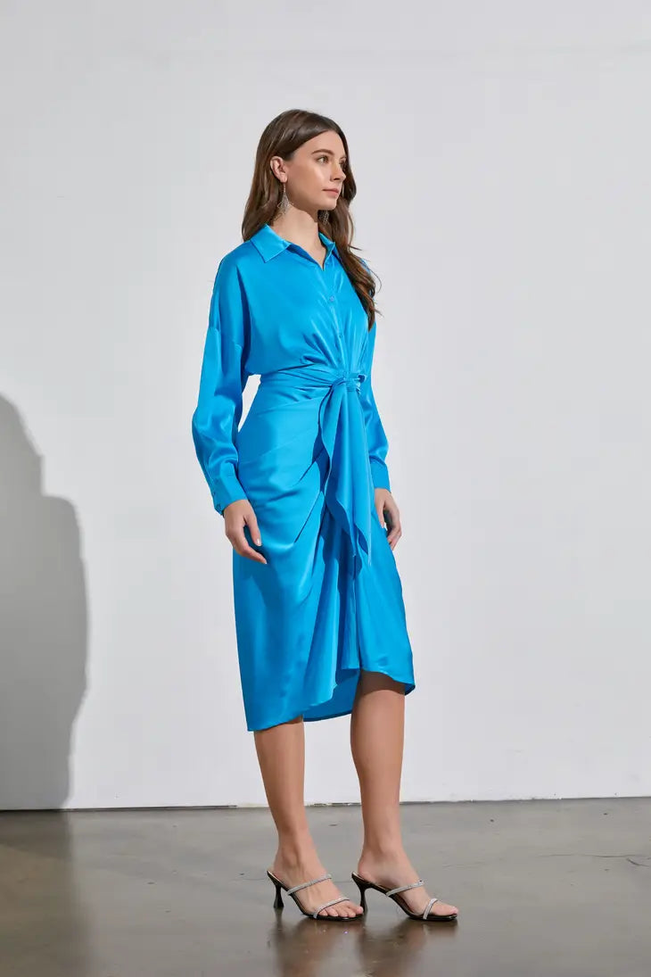 STYLED BY ALX COUTURE MIAMI BOUTIQUE Hawaiian Ocean Collar Button Down Front Tie Dress