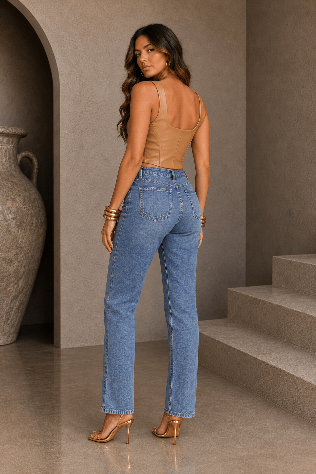 Camel Faux Leather Corsetry - STYLED BY ALX COUTUREShirts &amp; Tops