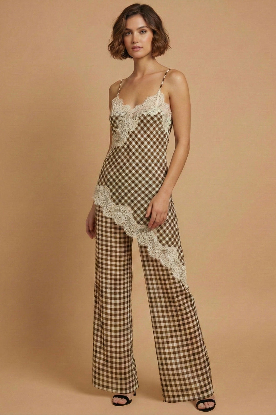 Camel Gingham Cami Pant Set - STYLED BY ALX COUTUREOutfit Sets