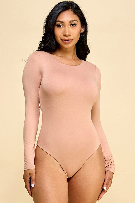 STYLED BY ALX COUTURE MIAMI BOUTIQUE Choco Crew Neck Double Layered Long Sleeve Bodysuit