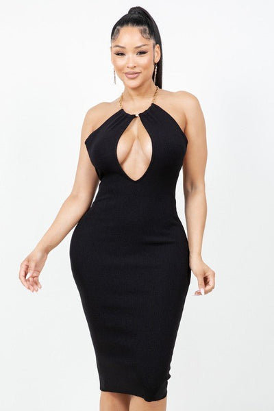 Chain Necklace Deep V-neck Midi Dress – STYLED BY ALX COUTURE