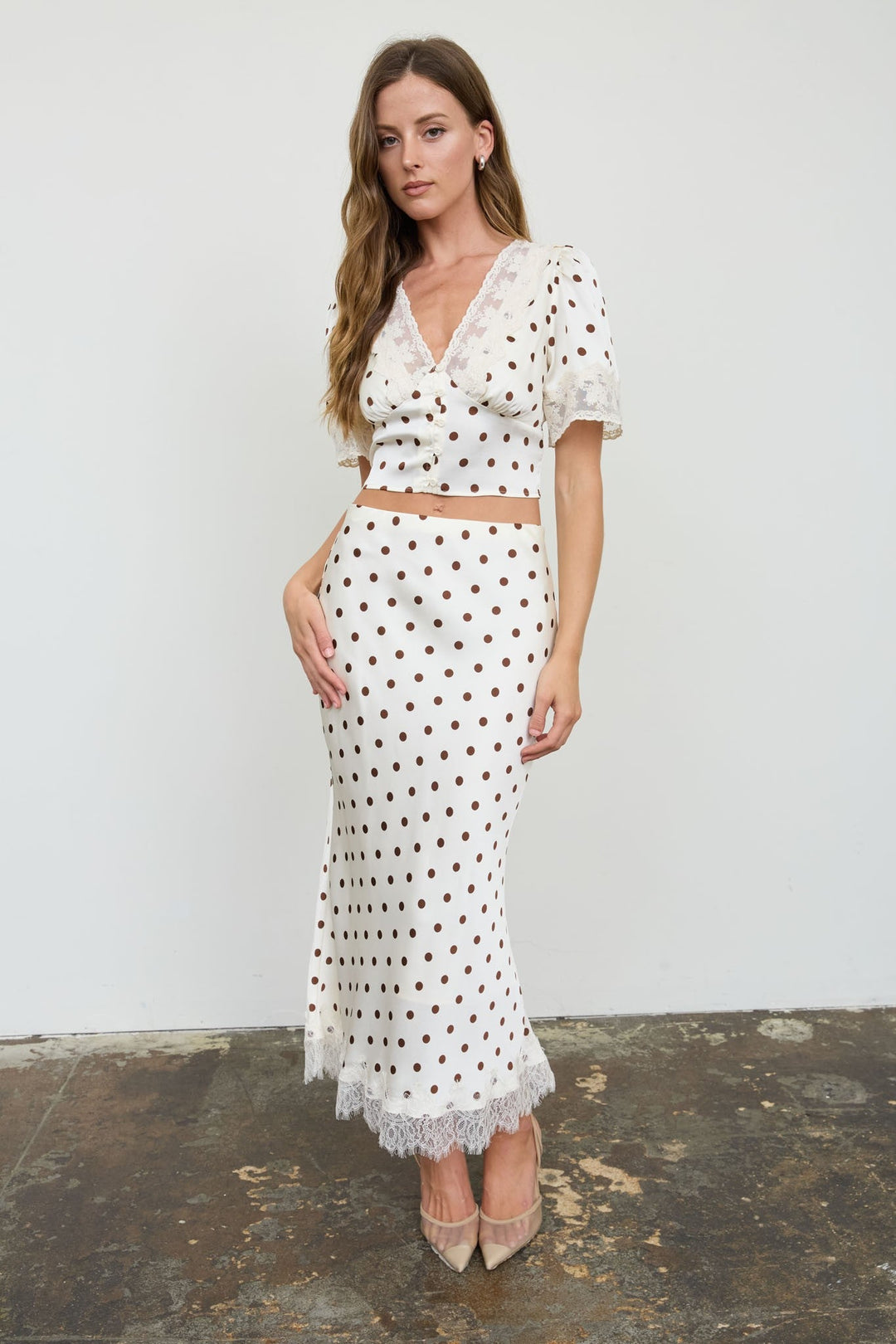 Champagne Polka Dot Pencil Skirt - STYLED BY ALX COUTURESkirts &amp; Skorts