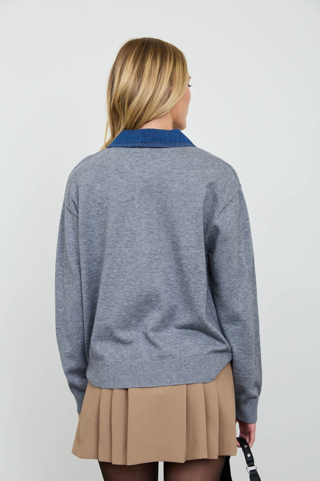 Charcoal Denim Collar Polo Pullover - STYLED BY ALX COUTURESweaters