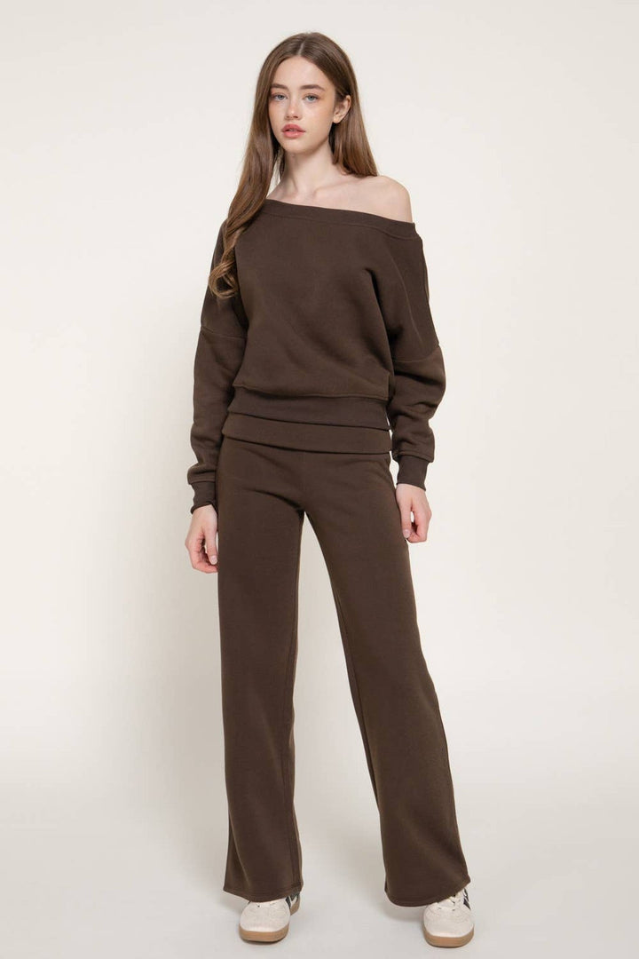 Chocolate Asymmetrical Sweatshirt and Sweatpants Set - STYLED BY ALX COUTURESets