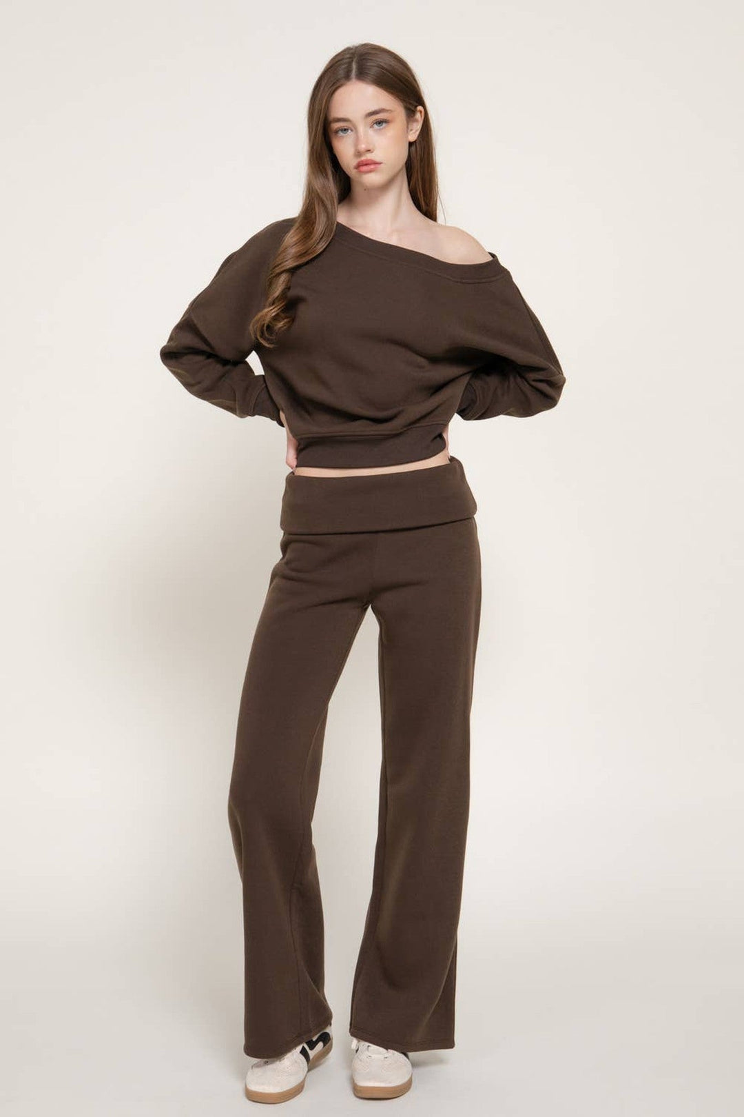 Chocolate Asymmetrical Sweatshirt and Sweatpants Set - STYLED BY ALX COUTURESets