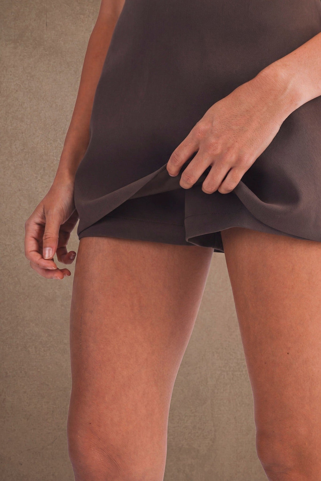 Chocolate Brown Solid High Waist Mini Skort - STYLED BY ALX COUTURESkirts