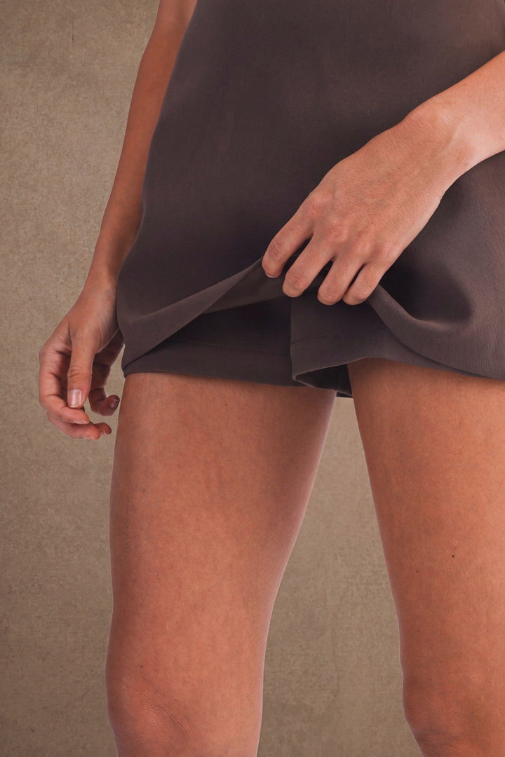 Chocolate Brown Solid High Waist Mini Skort - STYLED BY ALX COUTURESkirts