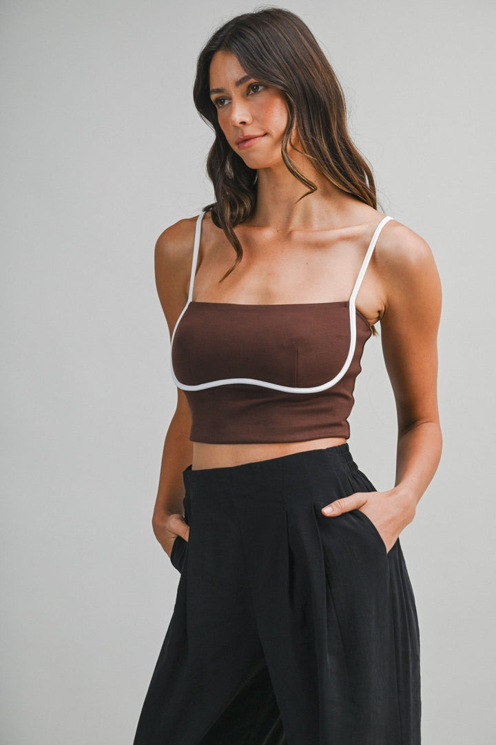 Chocolate Contrast Binding Cami - STYLED BY ALX COUTUREShirts &amp; Tops