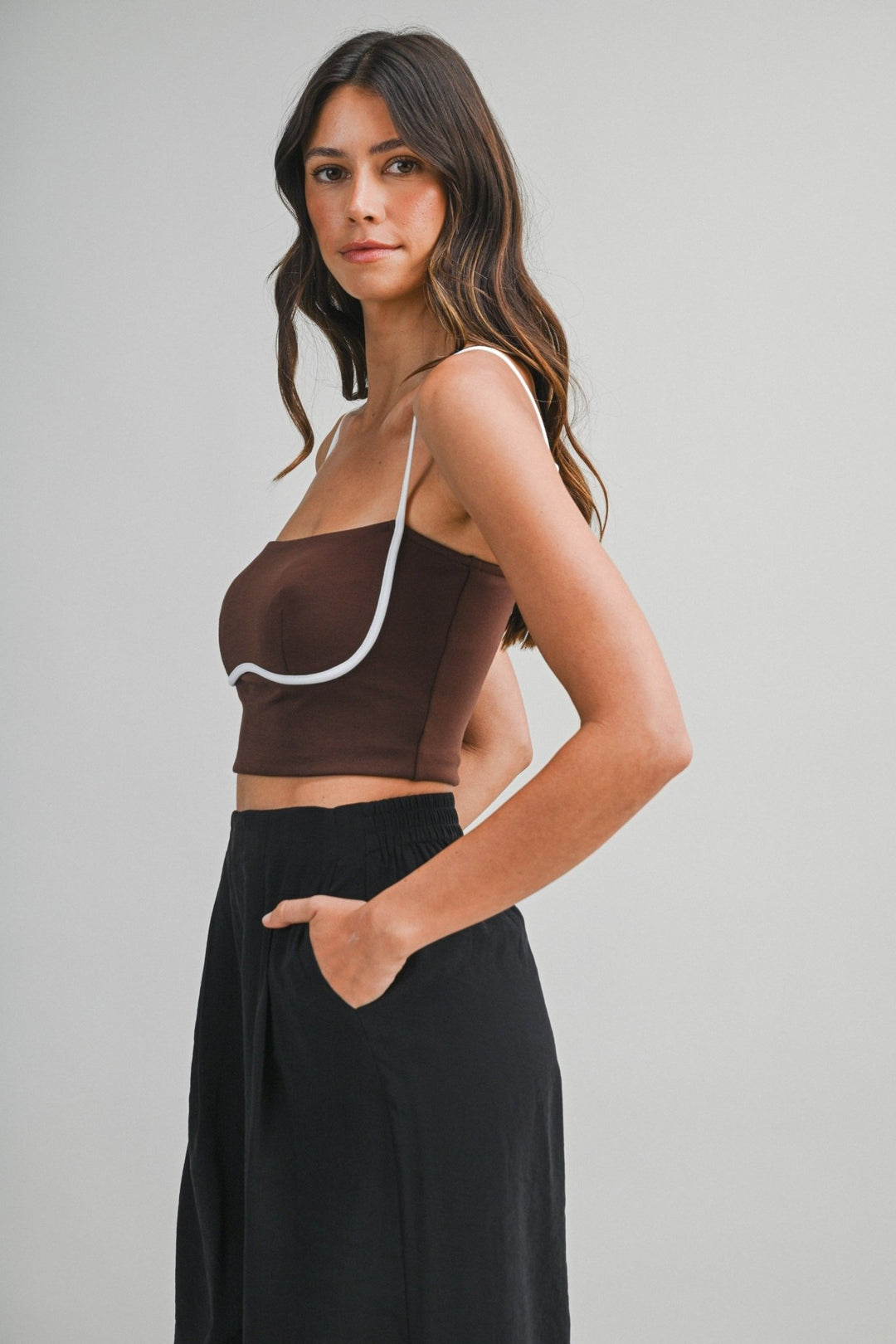 Chocolate Contrast Binding Cami - STYLED BY ALX COUTUREShirts &amp; Tops