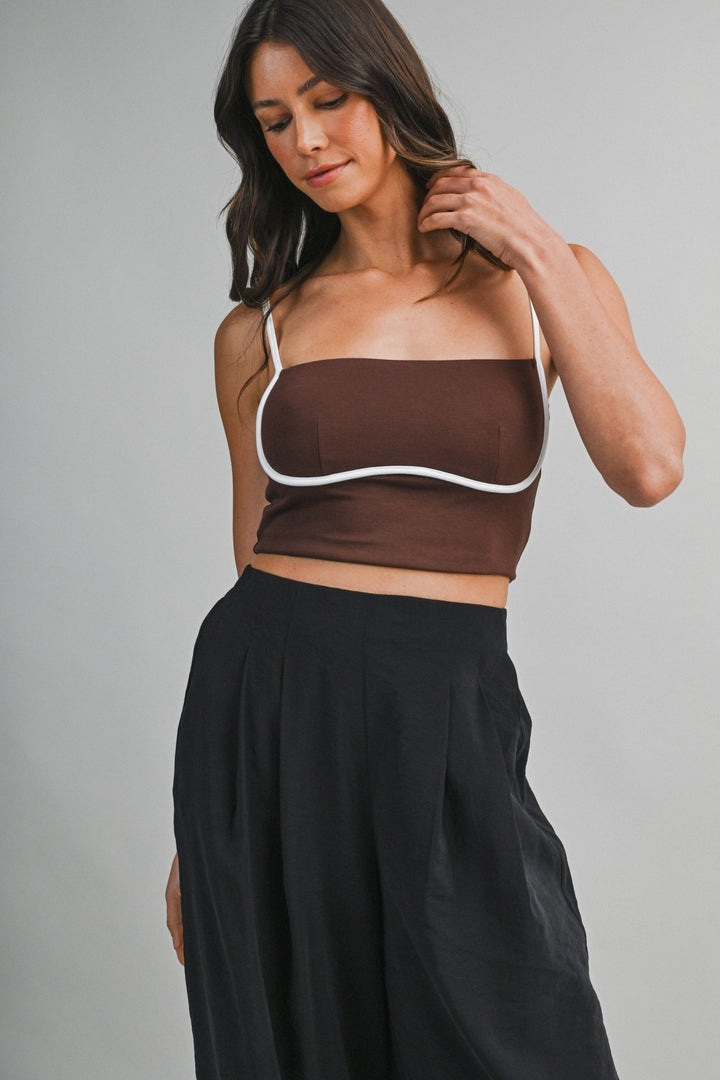 Chocolate Contrast Binding Cami - STYLED BY ALX COUTUREShirts &amp; Tops