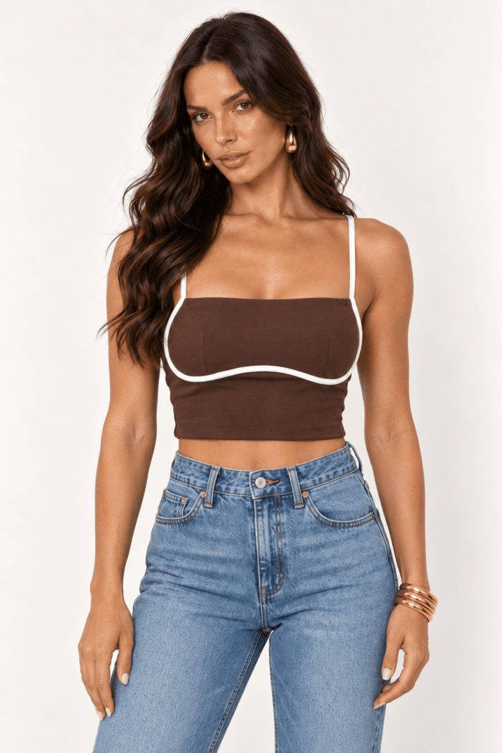 Chocolate Contrast Binding Cami - STYLED BY ALX COUTUREShirts &amp; Tops