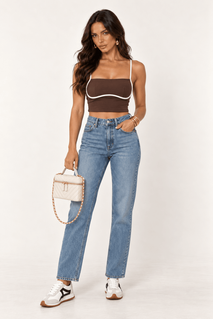 Chocolate Contrast Binding Cami - STYLED BY ALX COUTUREShirts &amp; Tops