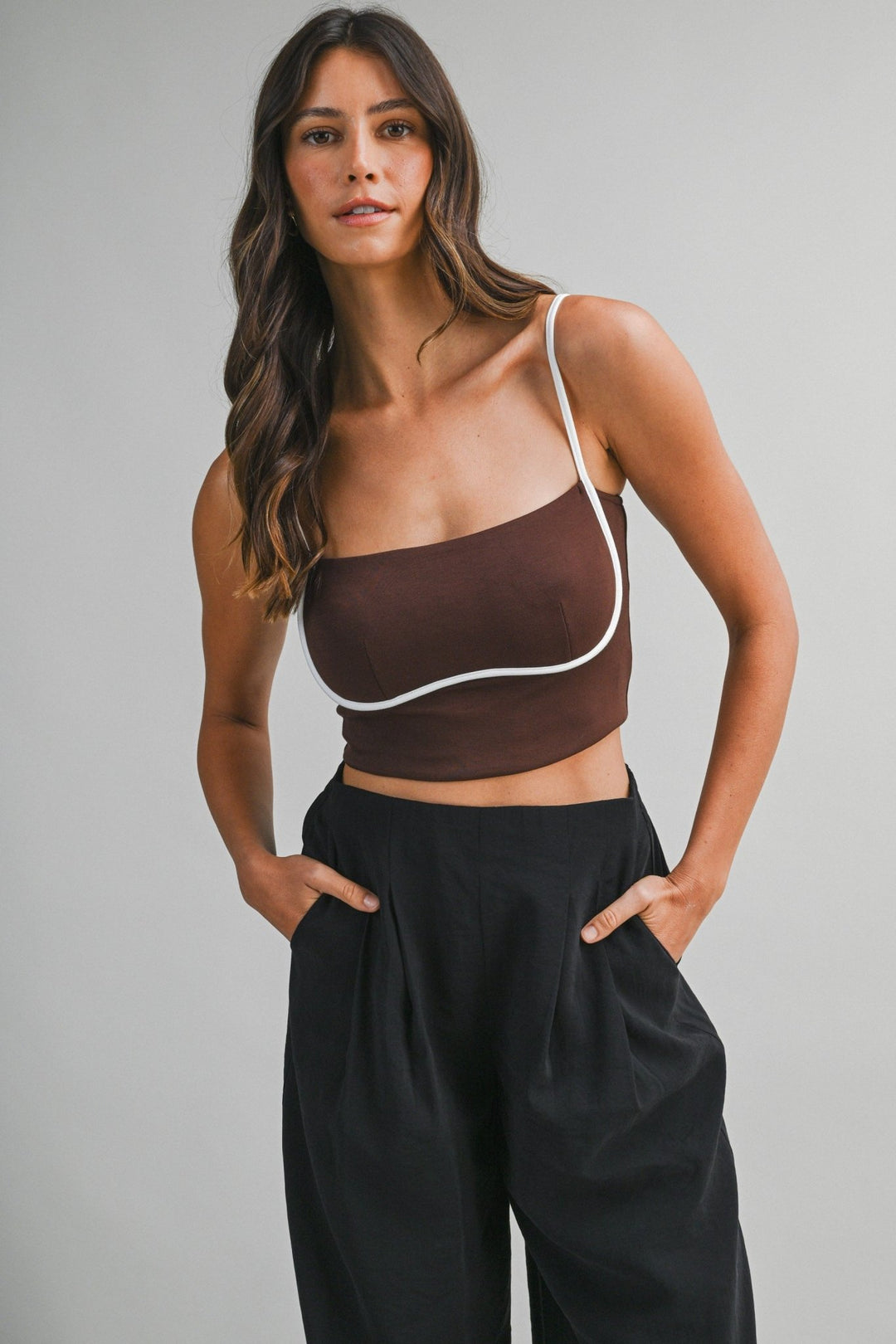 Chocolate Contrast Binding Cami - STYLED BY ALX COUTUREShirts &amp; Tops