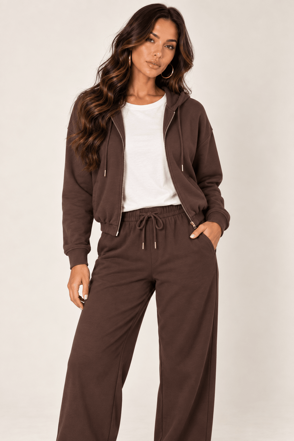 Chocolate Cropped Zip Hoodie - STYLED BY ALX COUTUREHoodies &amp; Sweatshirts