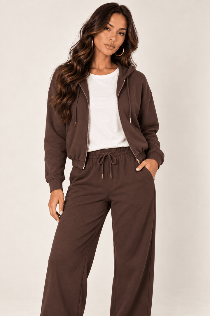 Chocolate Cropped Zip Hoodie - STYLED BY ALX COUTUREHoodies &amp; Sweatshirts