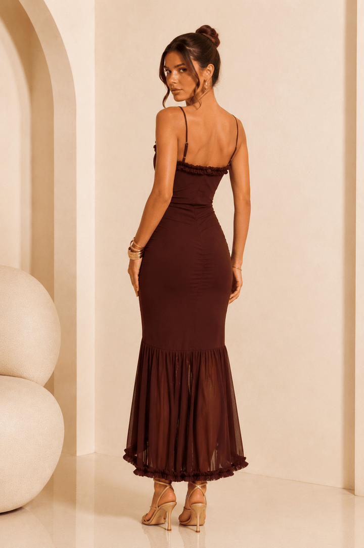 Chocolate Mesh Maxi Dress - STYLED BY ALX COUTUREDresses