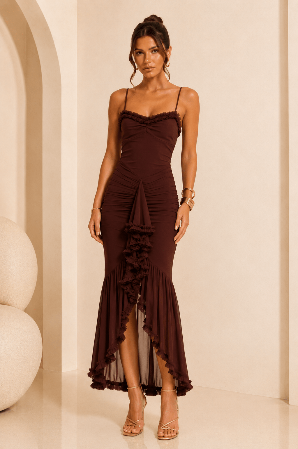 Chocolate Mesh Maxi Dress - STYLED BY ALX COUTUREDresses