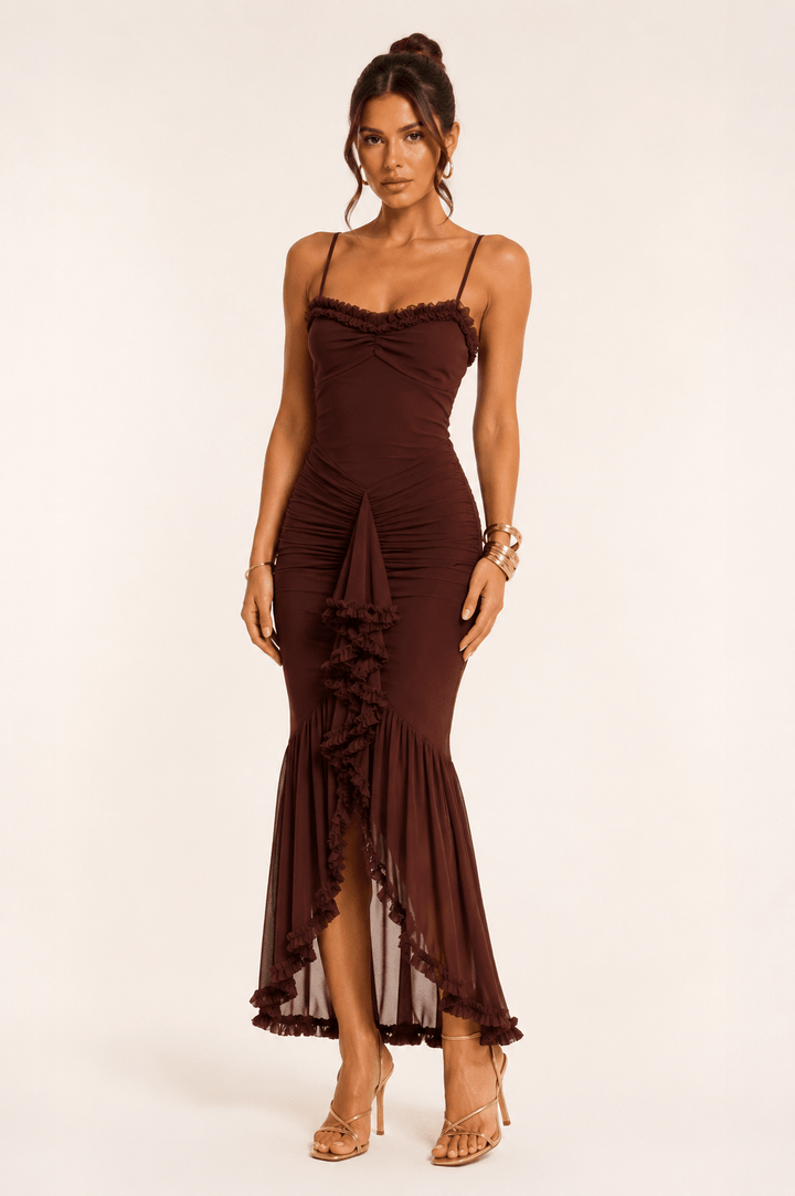 Chocolate Mesh Maxi Dress - STYLED BY ALX COUTUREDresses
