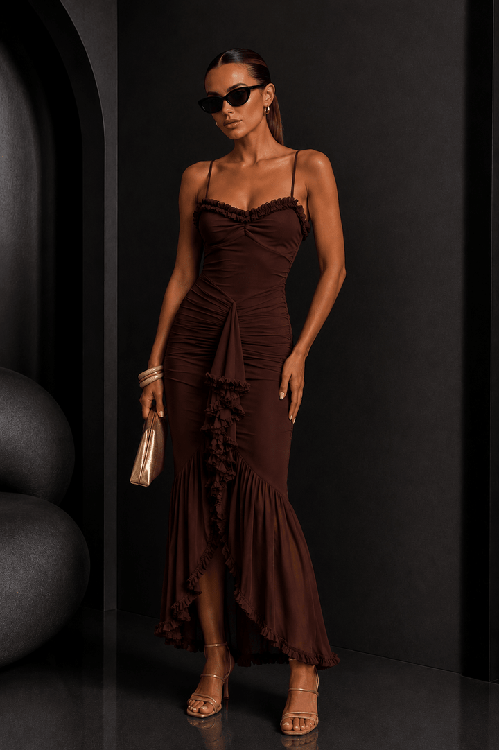 Chocolate Mesh Maxi Dress - STYLED BY ALX COUTUREDresses