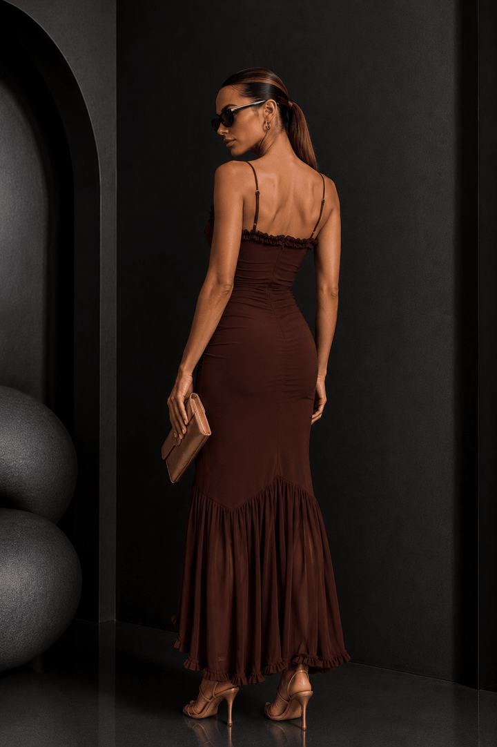 Chocolate Mesh Maxi Dress - STYLED BY ALX COUTUREDresses