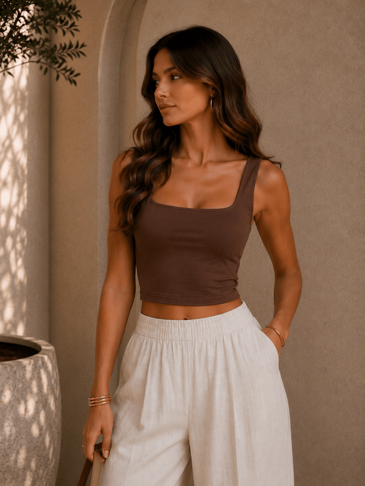 Chocolate Square Neck Crop Top - STYLED BY ALX COUTUREShirts & Tops